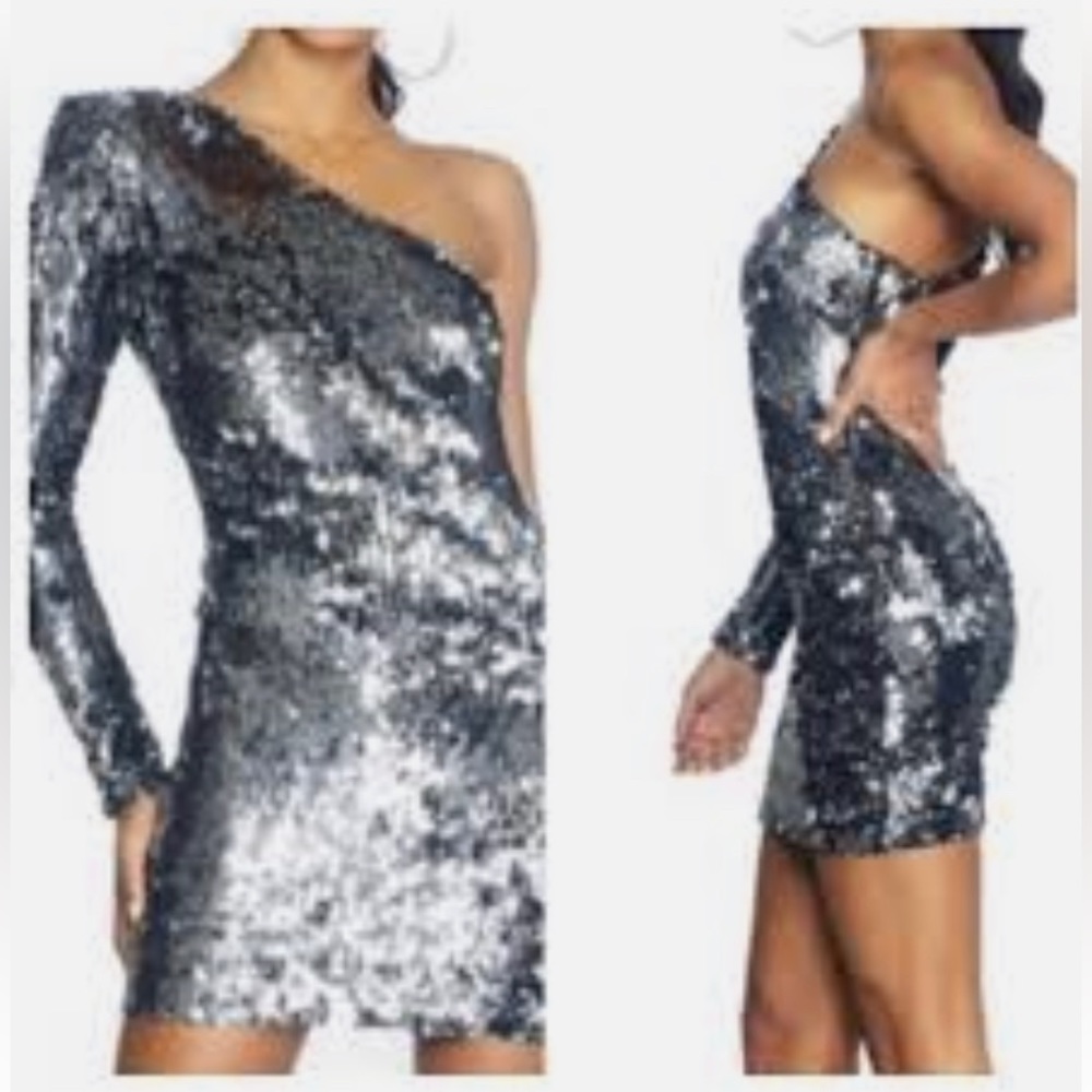 Cosmopolitan x Dress the Population Sophie Sequin One-Shoulder Dress S